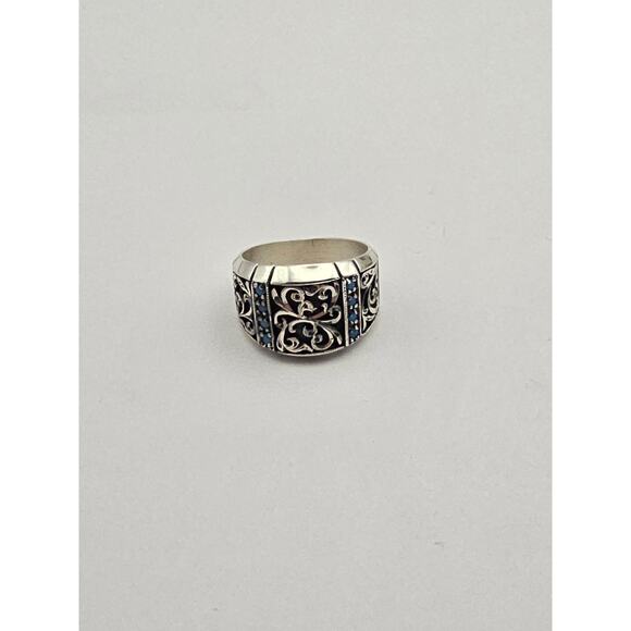 Men’s 925 Sterling Silver Wide Ring Blue Stones Filigree Size 9.5 - Picture 5 of 6